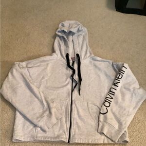 Calvin Klein Light Gray Zip-Up Hoodie with Black Details performance Large